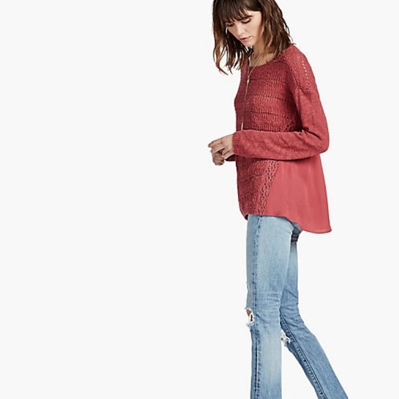 LUCKY BRAND • Drape Back Woven Mix Sweater Large - Picture 2 of 4